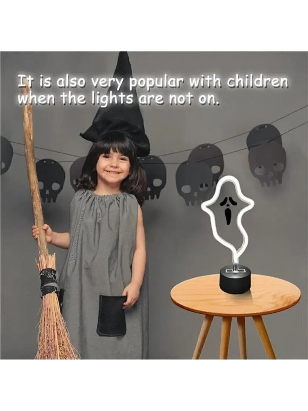 Halloween Ghost Neon Sign, Decoration LED Light Sign with Base, Ghost Shape Lamp